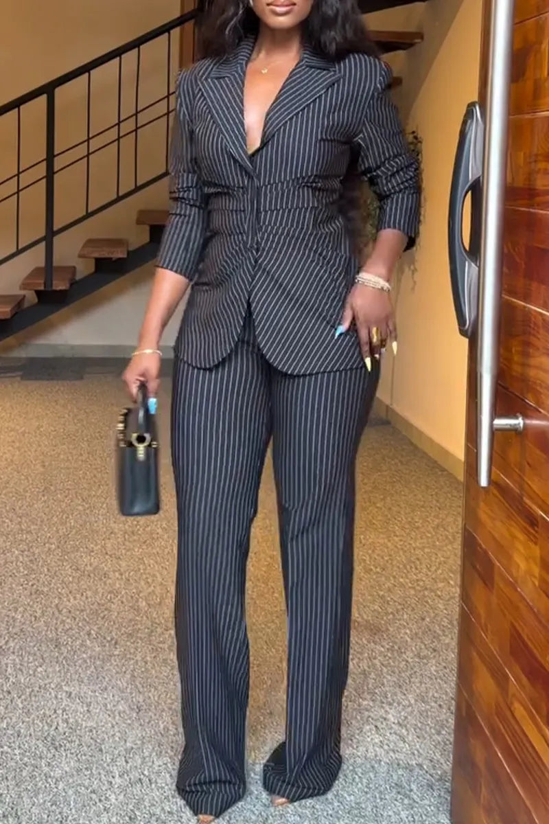 Women's Elegant Commuter Stripe Blazer & Dress Pants