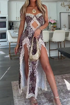 Women's Printed High Slit Irregular Hem Long Vacation Dress