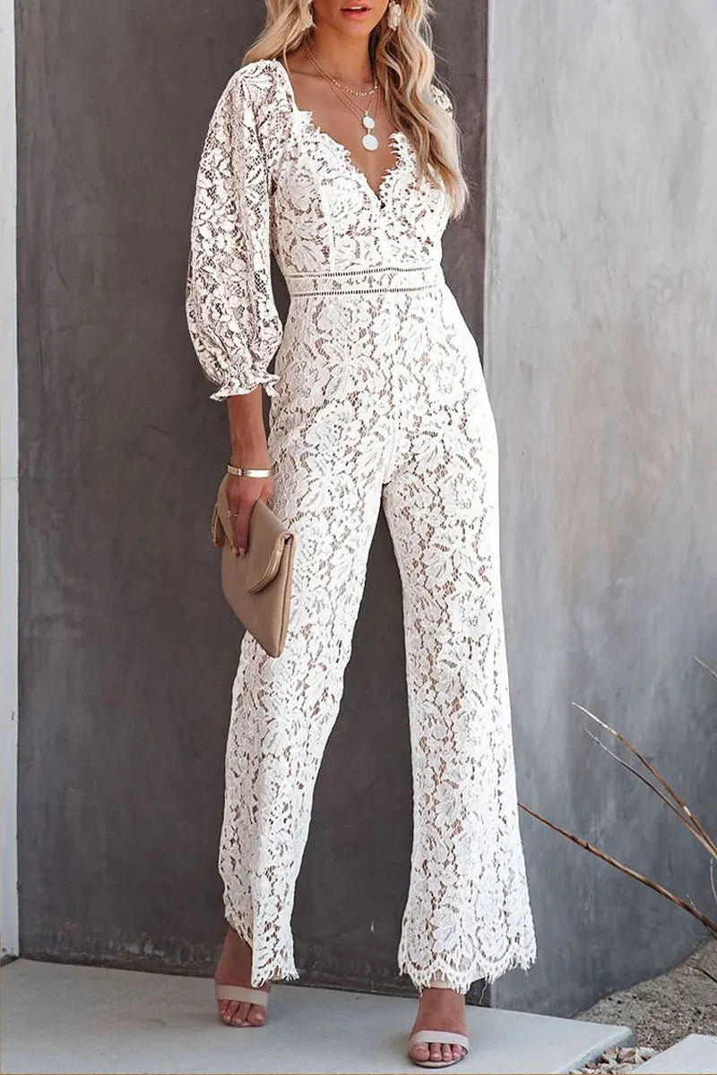 Women's Sexy Elegant Lace Long Sleeve Jumpsuit