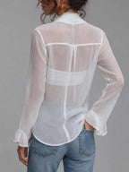 Sheer Crinkled Chiffon Wrap Front Tie Knot Long Sleeve Blouse With Camisole