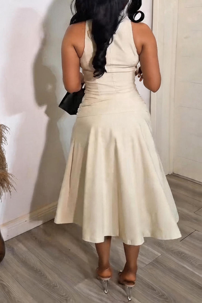 Women's Elegant Neckline Cutout Tie Design Dress