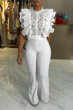 Women's Fashion Commuter Flounce Panel Jumpsuit with Belt