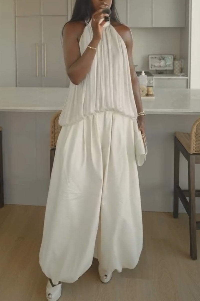 Women Neck Hanging Top+ Lantern Pants Casual Suit