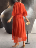 Women Stylish and elegant V-neck chiffon midi dress