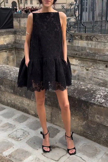 Women's Elegant Loose Lace Flounce Hem Mini Dress