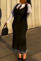 Women Elegant Temperament Collar Shirt or Knitted Slim Fit Dress