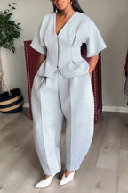 Women's Casual Waist-Defined Batwing Top & Barrel Pants
