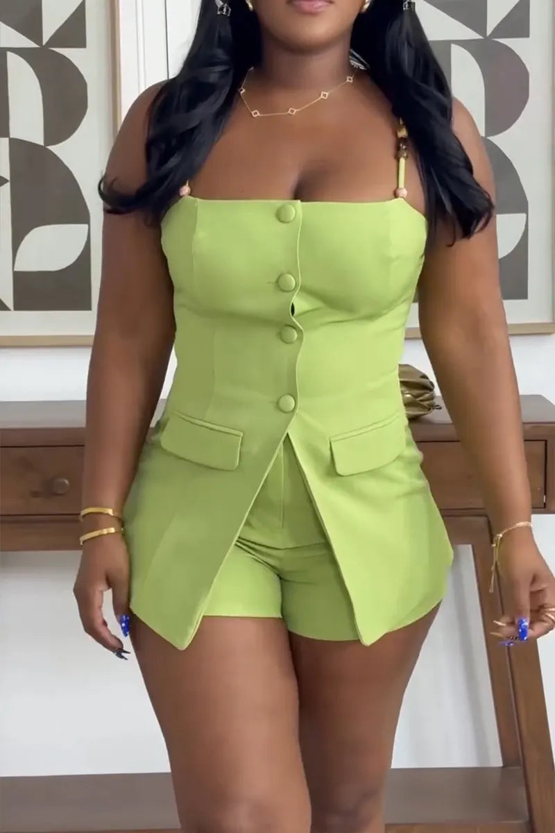 Women's Fashion Button Design Cropped Jumpsuit