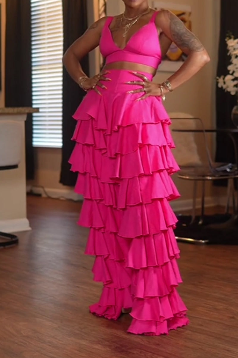 Women's Strappy Party Top Or Multi Tiered Ruffle Wide Leg Trousers