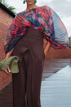 Women's Fashion Pleated Print Bodysuit & High Waist Double Layer Pants