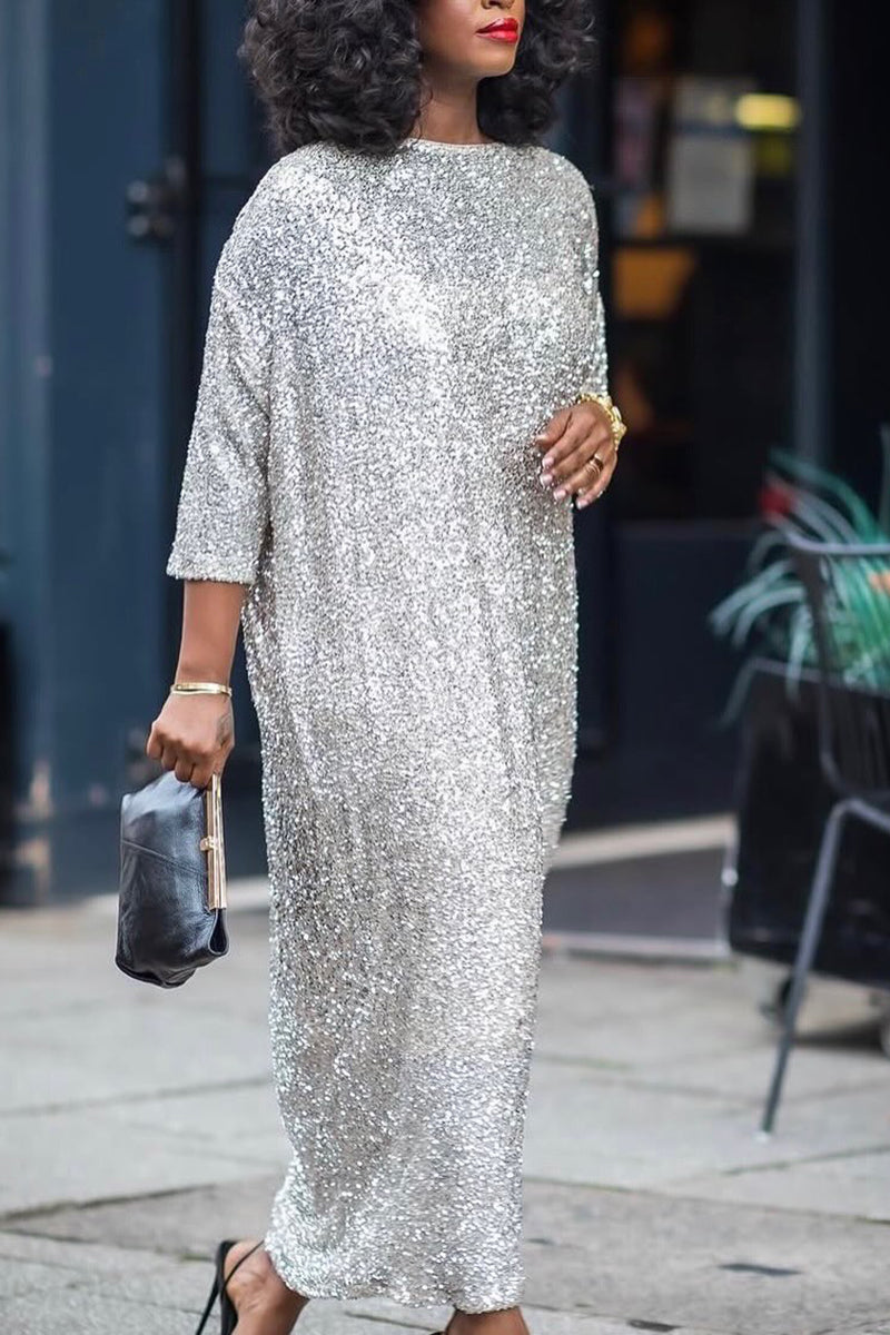 Women's Fashion Sparkling Sequin Loose Maxi Dress