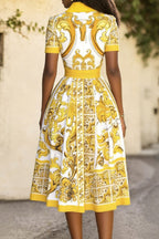 Women's Baroque Print Shirt Dress With Waist Tie