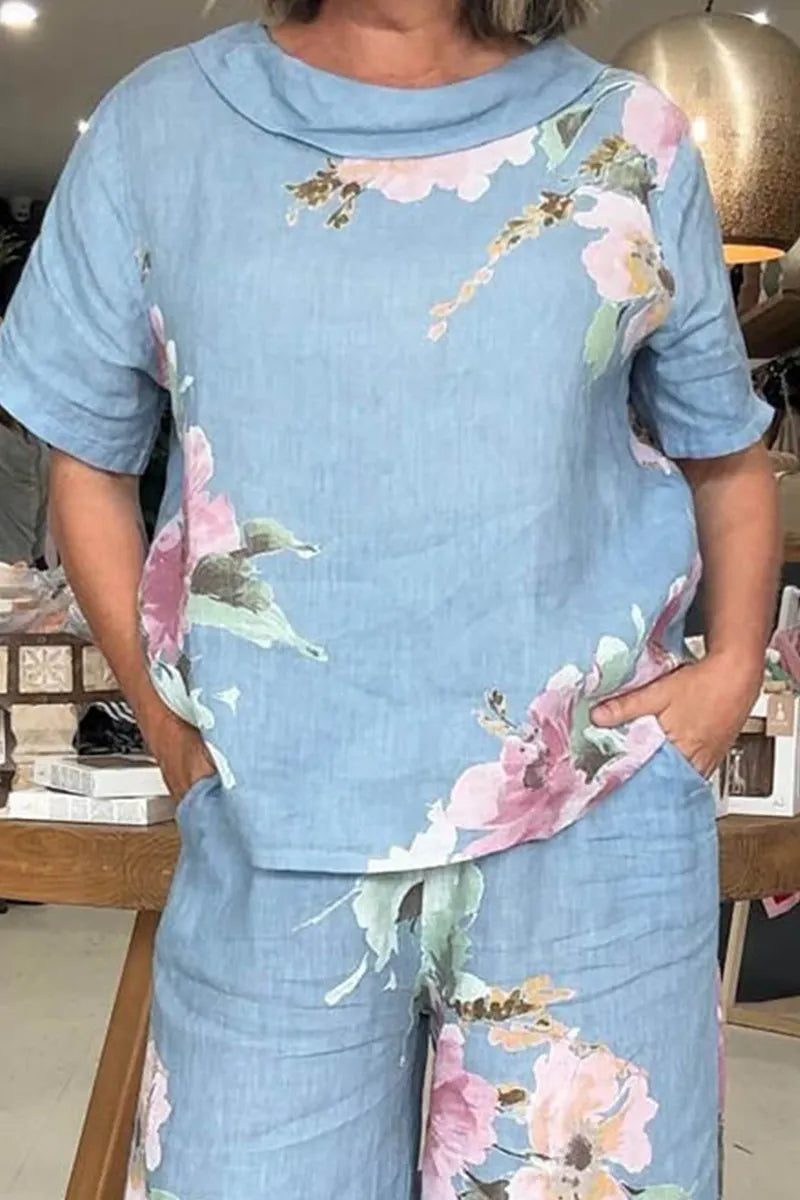 Women's Casual Printed T Shirt Top Or Wide Leg Pants