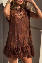 Women Round Neck Patchwork Pattern Casual Mini Dresses