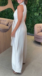 Women Halter Neck Solid Color Casual Jumpsuit