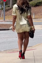 Women's Casual Sequin Short Sleeve Mini Dress