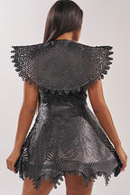 Women's Faux Leather Cutout Party Dress with Scalloped Hem