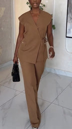 Women V-neck Jacket + Pants Temperament Commuting Suit