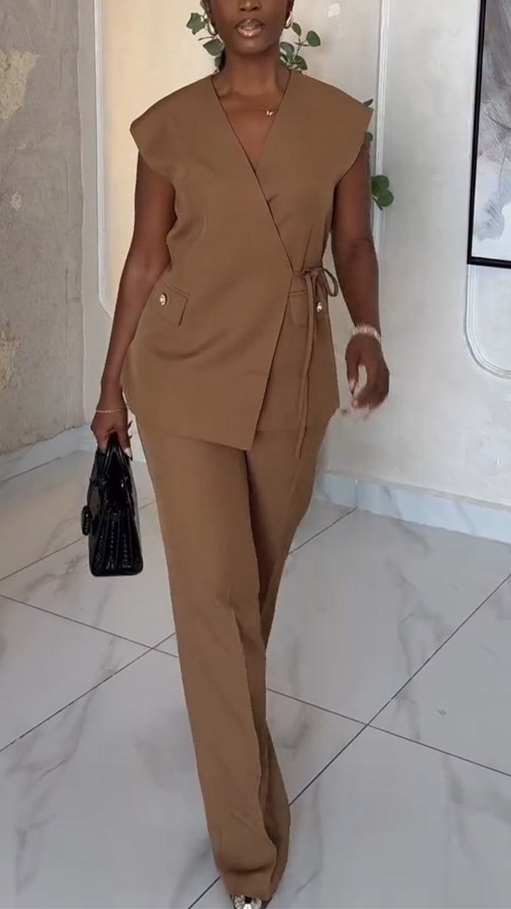 Women V-neck Jacket + Pants Temperament Commuting Suit