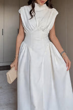 Women's Elegant Waist Defined Pleated A Line Dress