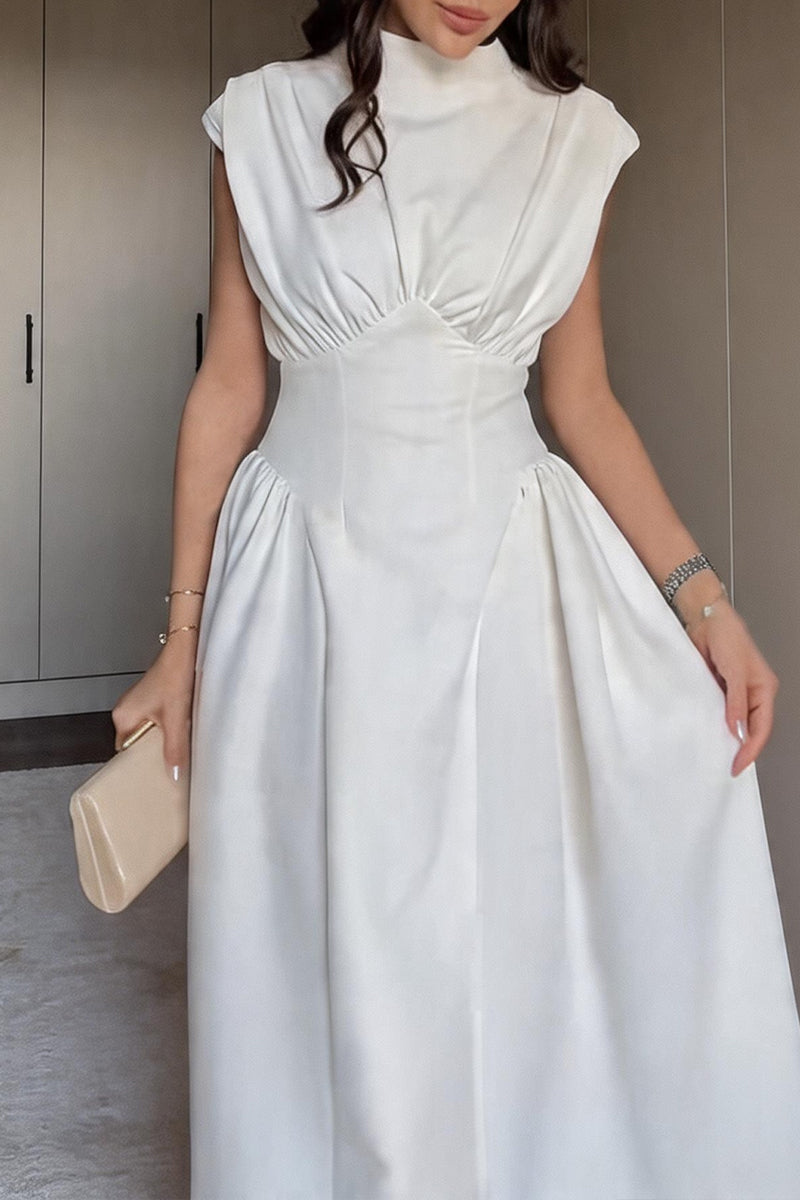 Women's Elegant Waist Defined Pleated A Line Dress