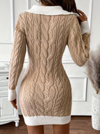 （ In stock）Womens Doll Collar Color Plug Knitted Short Dress