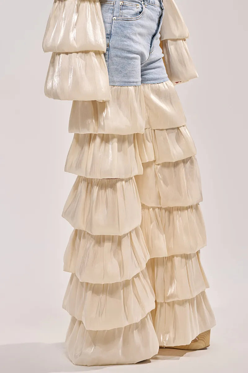 Women's Strappy Tulip Hem Crop Top Or Denim Paneled Tulip Hem Wide Leg Trousers