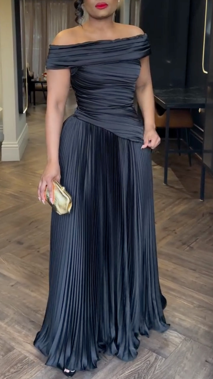 Women's Off-the-Shoulder Pleated Waist Dress