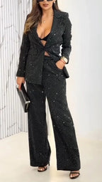 Women Laple Collar Hot Diamond Sparkling Temperament Commuter Set