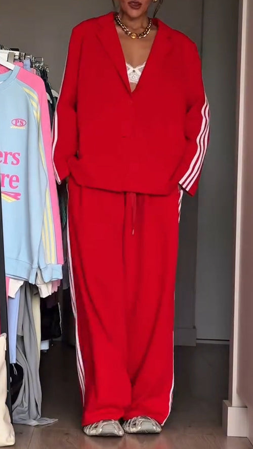 Ladies Collar Striped Casual Suit
