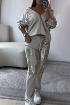 Women Patchwork Shiny Sequin Casual Jacket or Pants