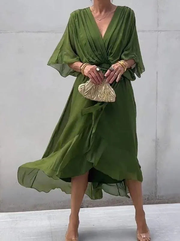 Women Stylish and elegant V-neck chiffon midi dress