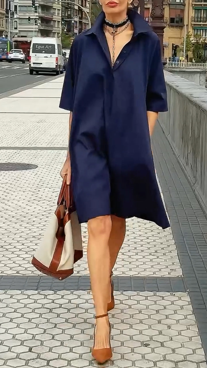 Women's Lapel Button Half-open Casual Dress