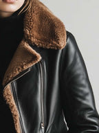 Women's Vintage Fur Collar Contrast Faux Leather Jacket
