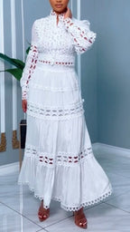 Womens Round Neck Top+ Spliced Hollow Half Skirt Solid Color Casual Lace Set