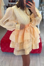 Women's Fashion Party Tiered Hem Puff Sleeve Dress