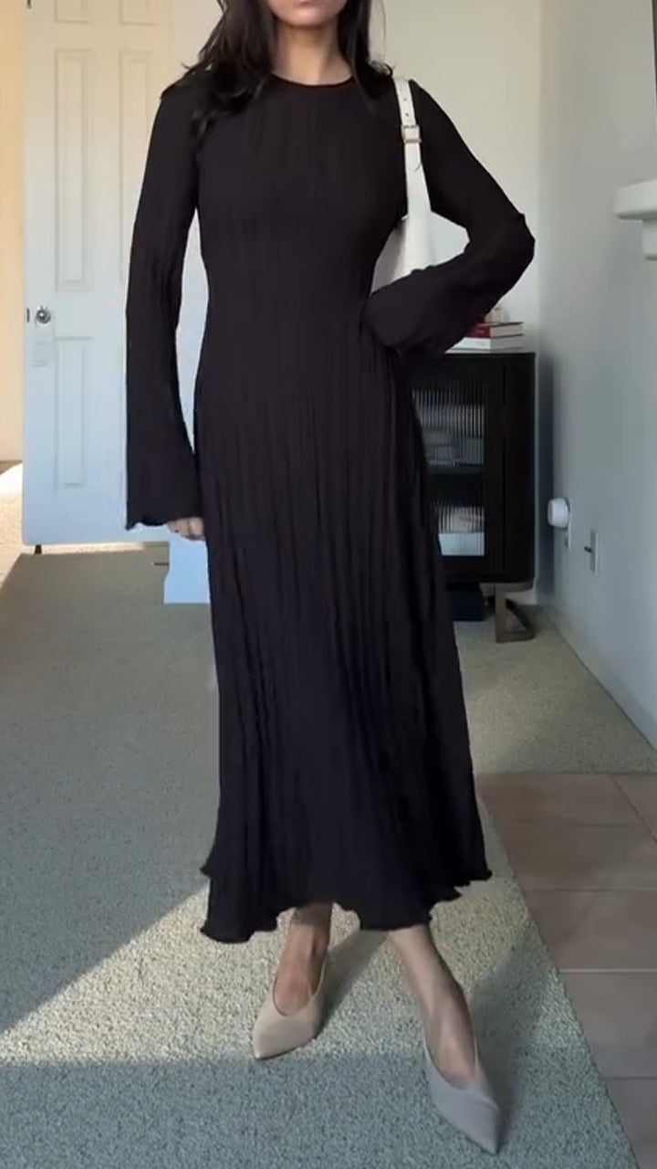 Womens Round Neck Solid Color Casual Dress