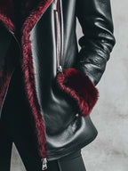 Women's Retro Contrast Color Fur Collar Leather Jacket