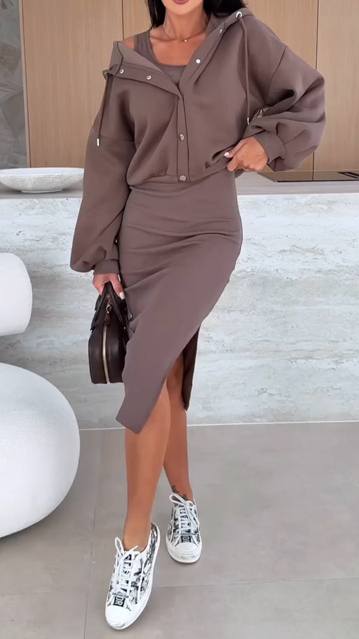 Womens Slit Dress + Coat Casual Suit