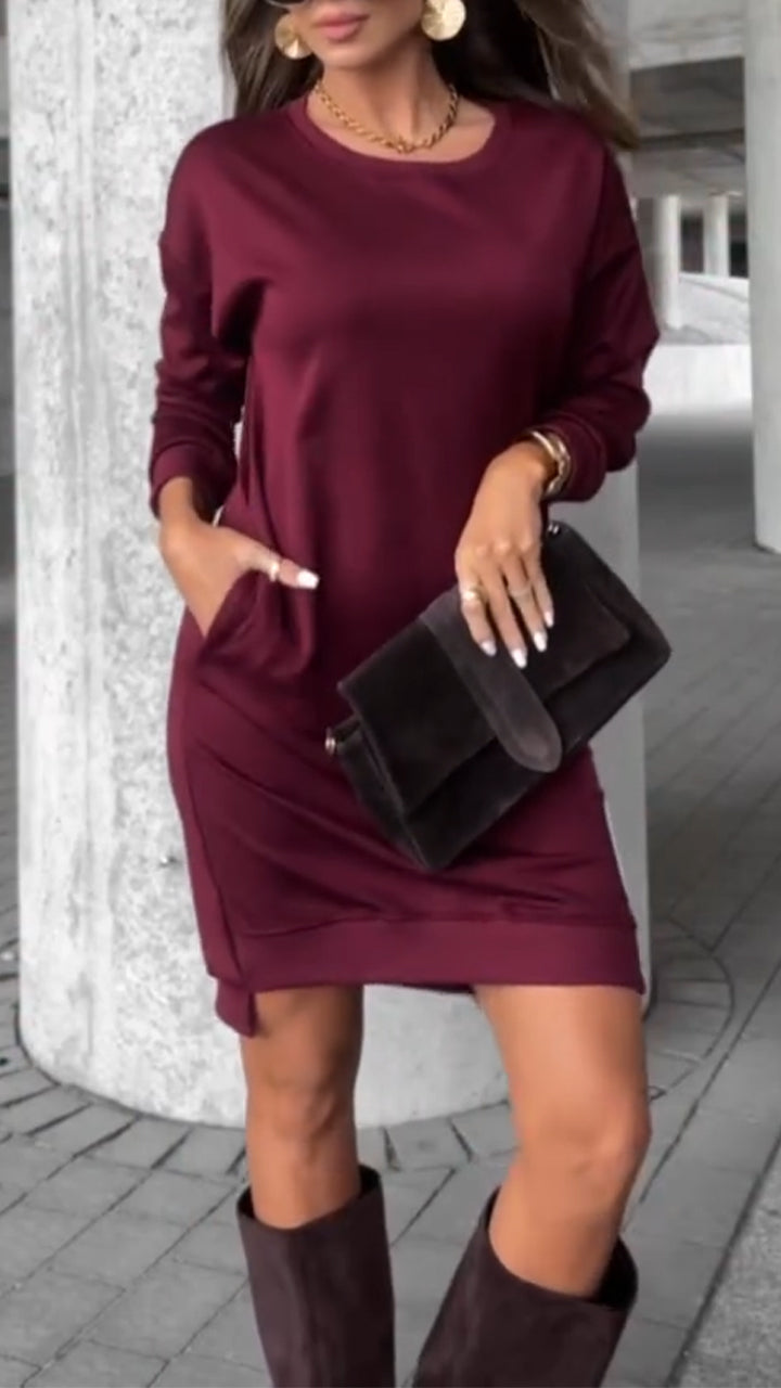 Womens Round Neck Side Zipper Casual Dress