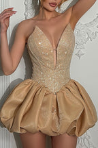 Women's Fashion Party Sequin Balloon Hem Bustier Dress