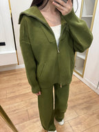 Women Collared Zipper Jacket + Pants Casual Set
