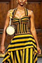 Women's Fashion Stripe Vest & Tiered Asymmetric Hem Skirt
