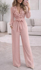 Women V-neck Sequin Patterned Casual Jumpsuit with Temperament