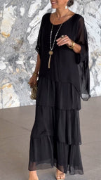 Women's Round Neck Multi-layered Loose Dress
