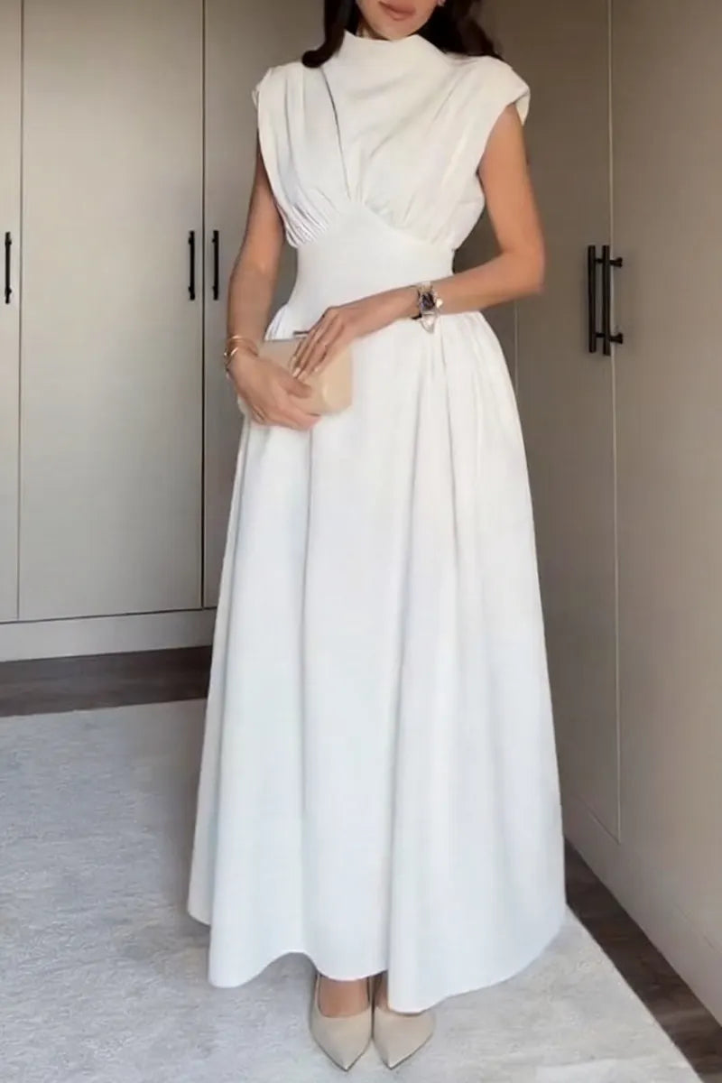 Women's Elegant Waist Defined Pleated A Line Dress