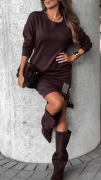 Womens Round Neck Side Zipper Casual Dress