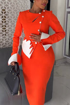 Women Round Neck Patchwork Elegant Temperament Formal Commuting Dress
