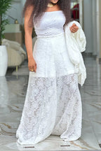Women's Sheer Lace Long-Sleeve Top Or Wide-Leg Pants