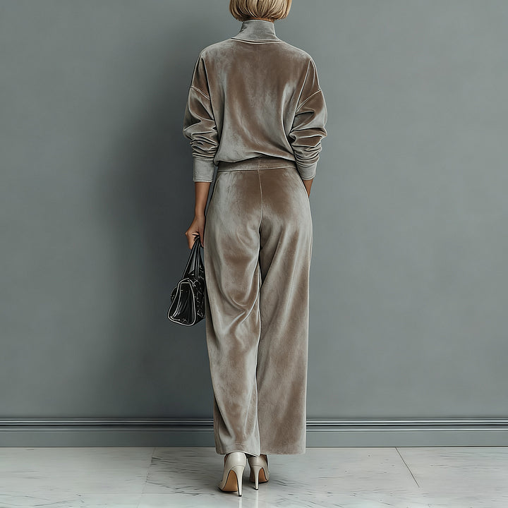 Velvet Cloud Oversized Co-ord Set: Luxe Turtleneck & Tailored Wide-Leg Pants